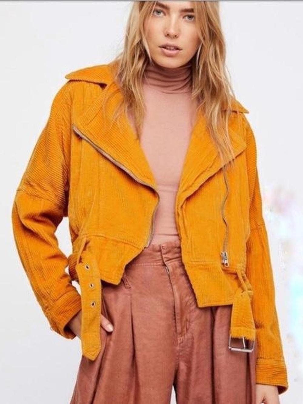Free People Golden Mustard Corduroy Moto Jacket